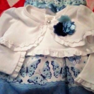 Nanette Baby White and Blue Floral Butterfly Dress New Without Tags . 3 Pieceset
